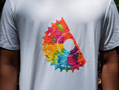 Calyz White T-shirt with Colorful Cycle Cassette Hub